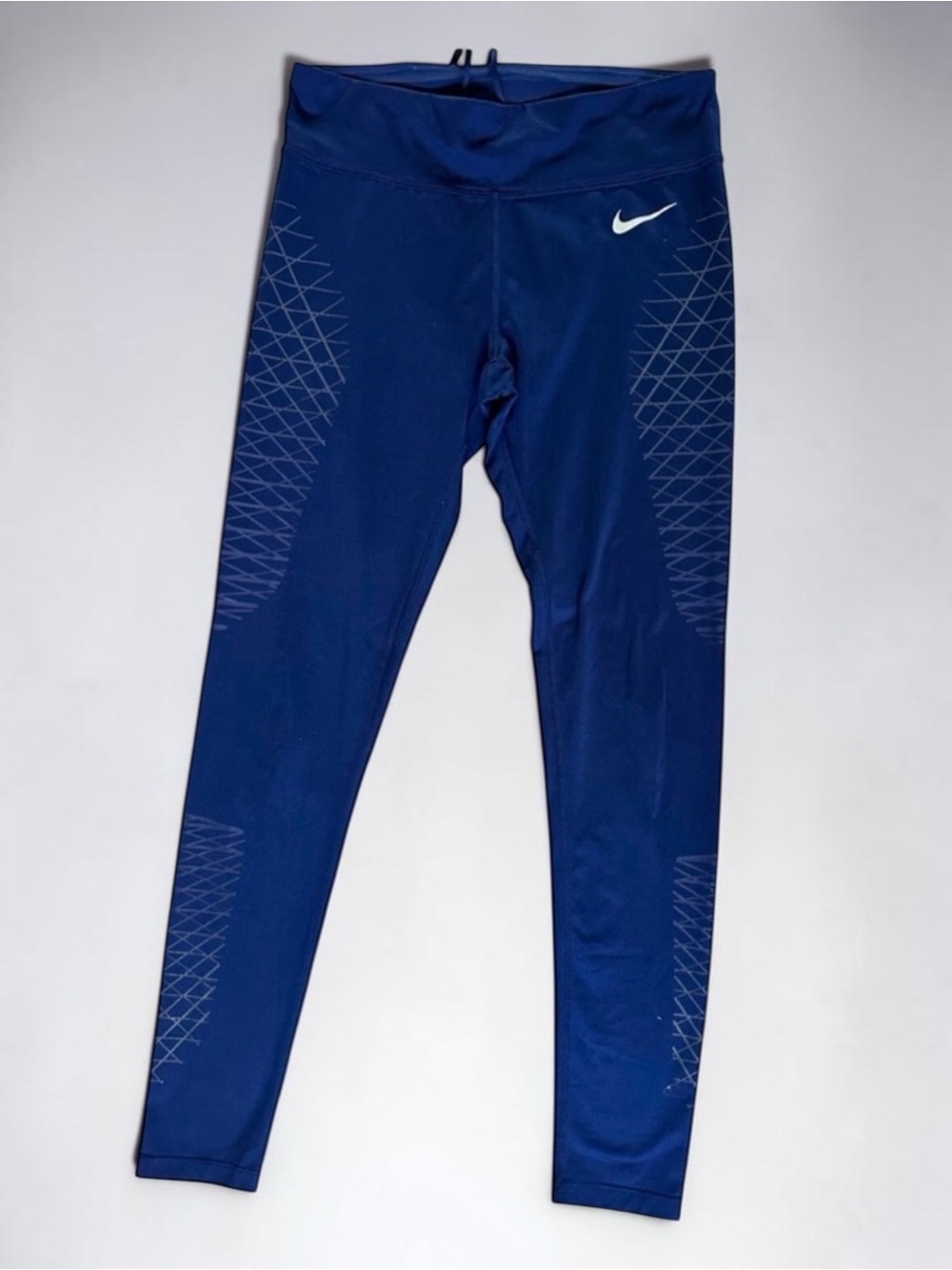 Nike Women’s Running Leggings Large Blue Reflective Print Athletic Gym Pocket